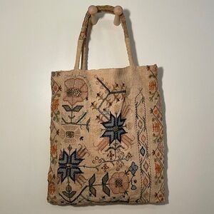 Small Antique Embroidered French Linen Tote
